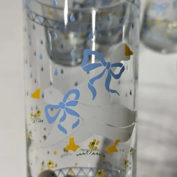VINTAGE Set OF 6 FARM COUNTRY Goose Glass Tumblers 1987 Anchor Hocking Blue Bow - Picture 3 of 10